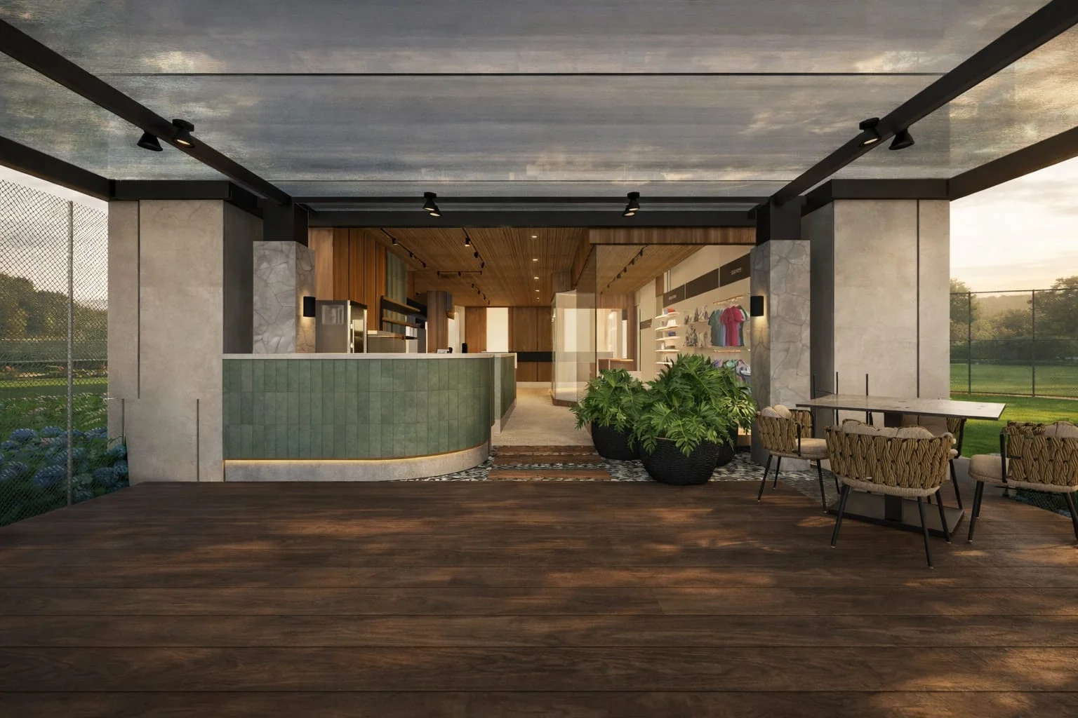 Wana Tennis Club — Ambang dari dek menuju kafe